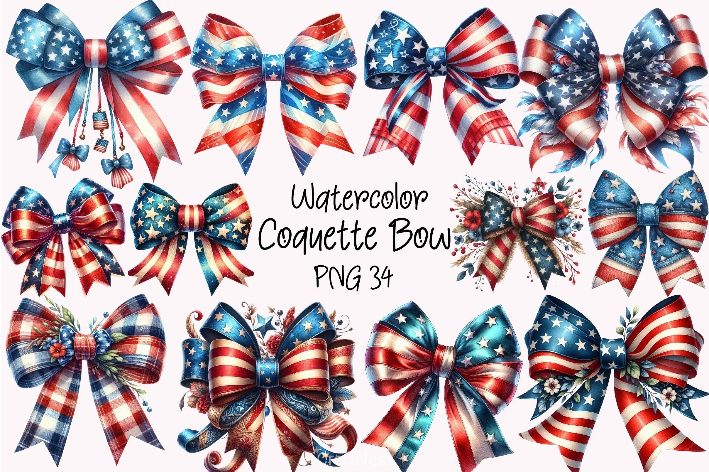 Coquette Bow 4th July Flag Clipart Bundle - CraftNest - Digital Crafting and Art
