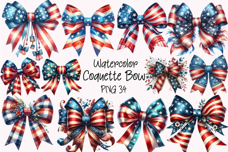 Coquette Bow 4th July Flag Clipart Bundle - CraftNest - Digital Crafting and Art