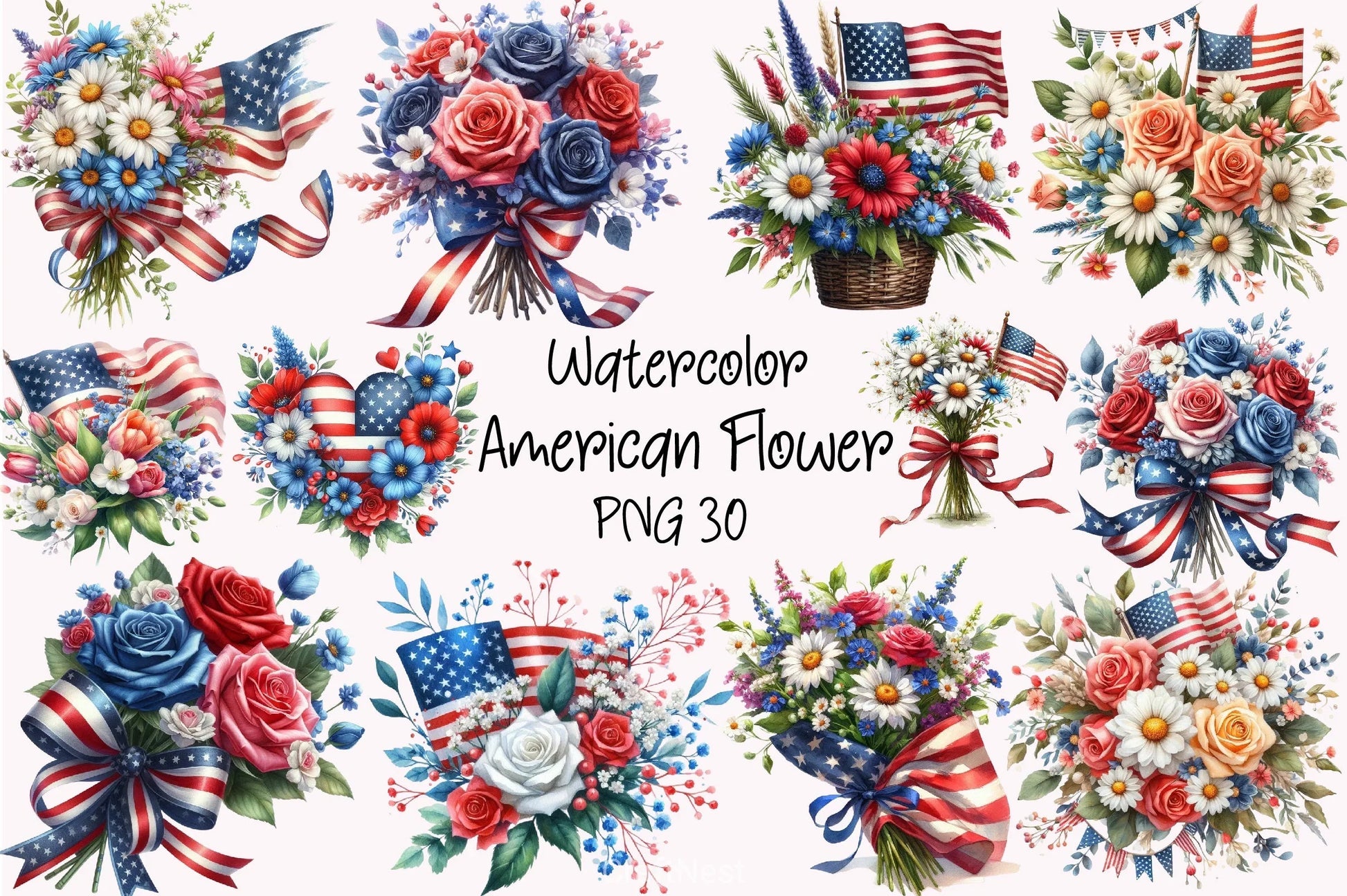 American Flag Flower Bouquet Clipart Bundle - CraftNest - Digital Crafting and Art