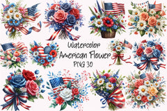 American Flag Flower Bouquet Clipart Bundle - CraftNest - Digital Crafting and Art