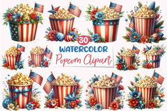 4th of July Popcorn Clipart Bundle 2 - CraftNest - Digital Crafting and Art