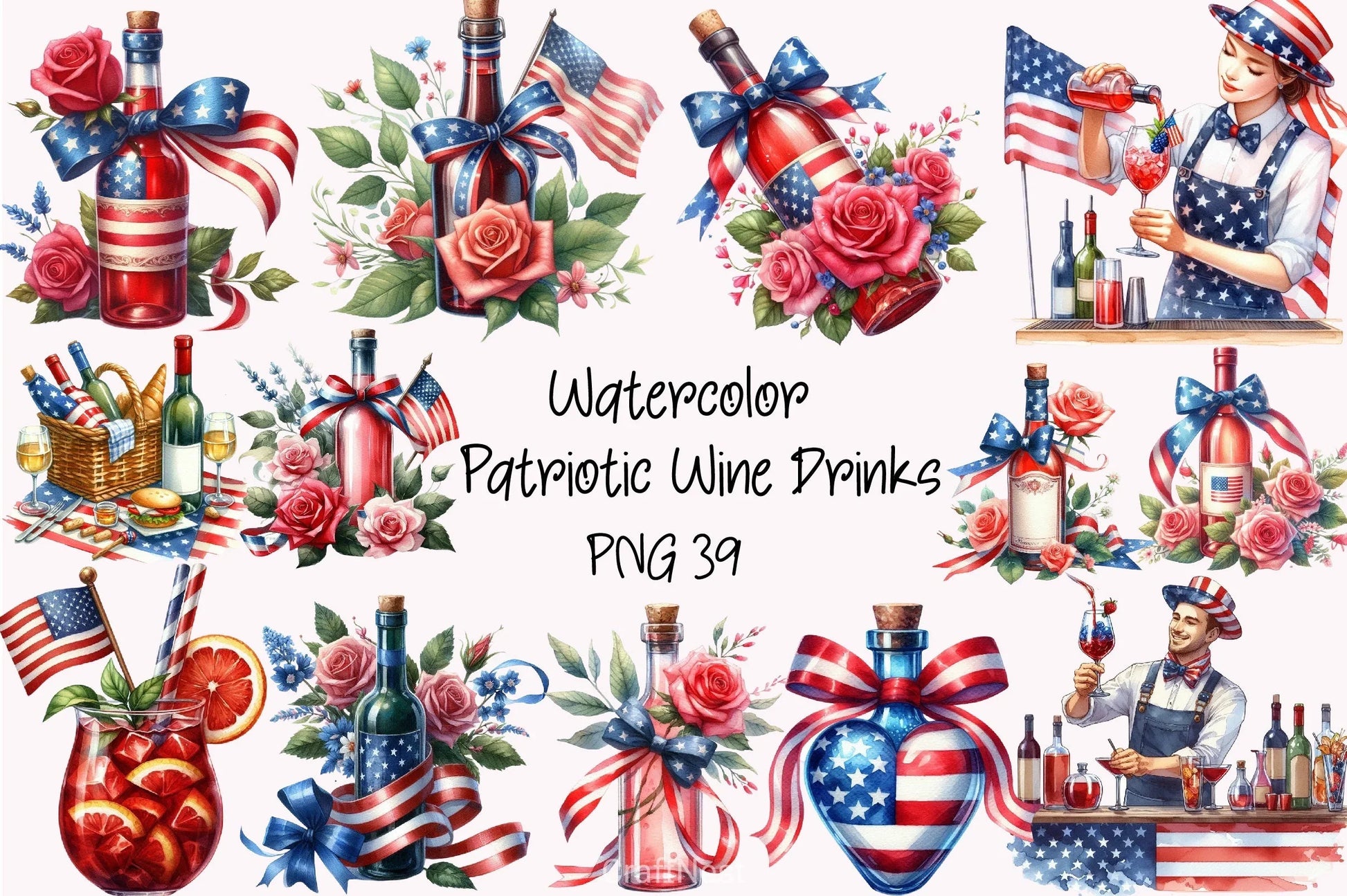 4th of July Wine Drinks Clipart Bundle - CraftNest - Digital Crafting and Art
