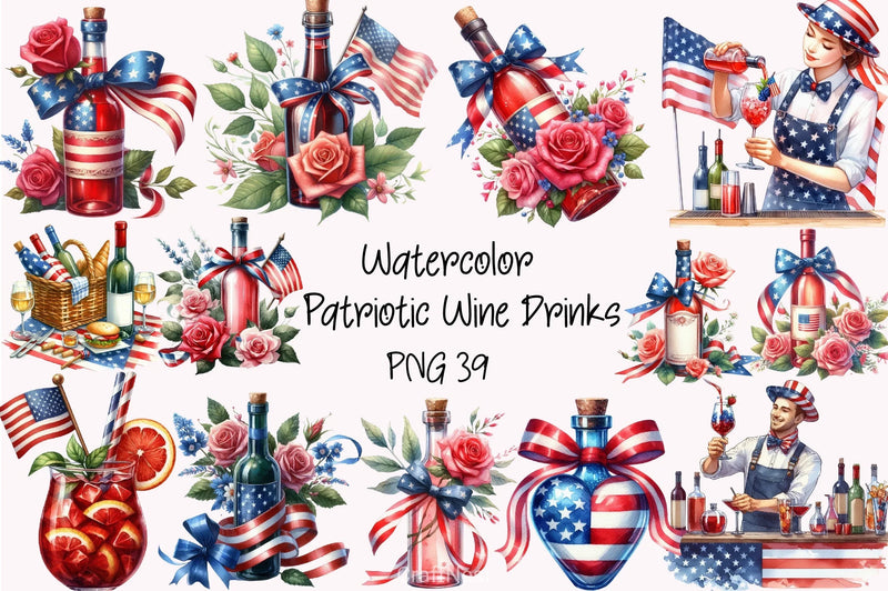 4th of July Wine Drinks Clipart Bundle - CraftNest - Digital Crafting and Art