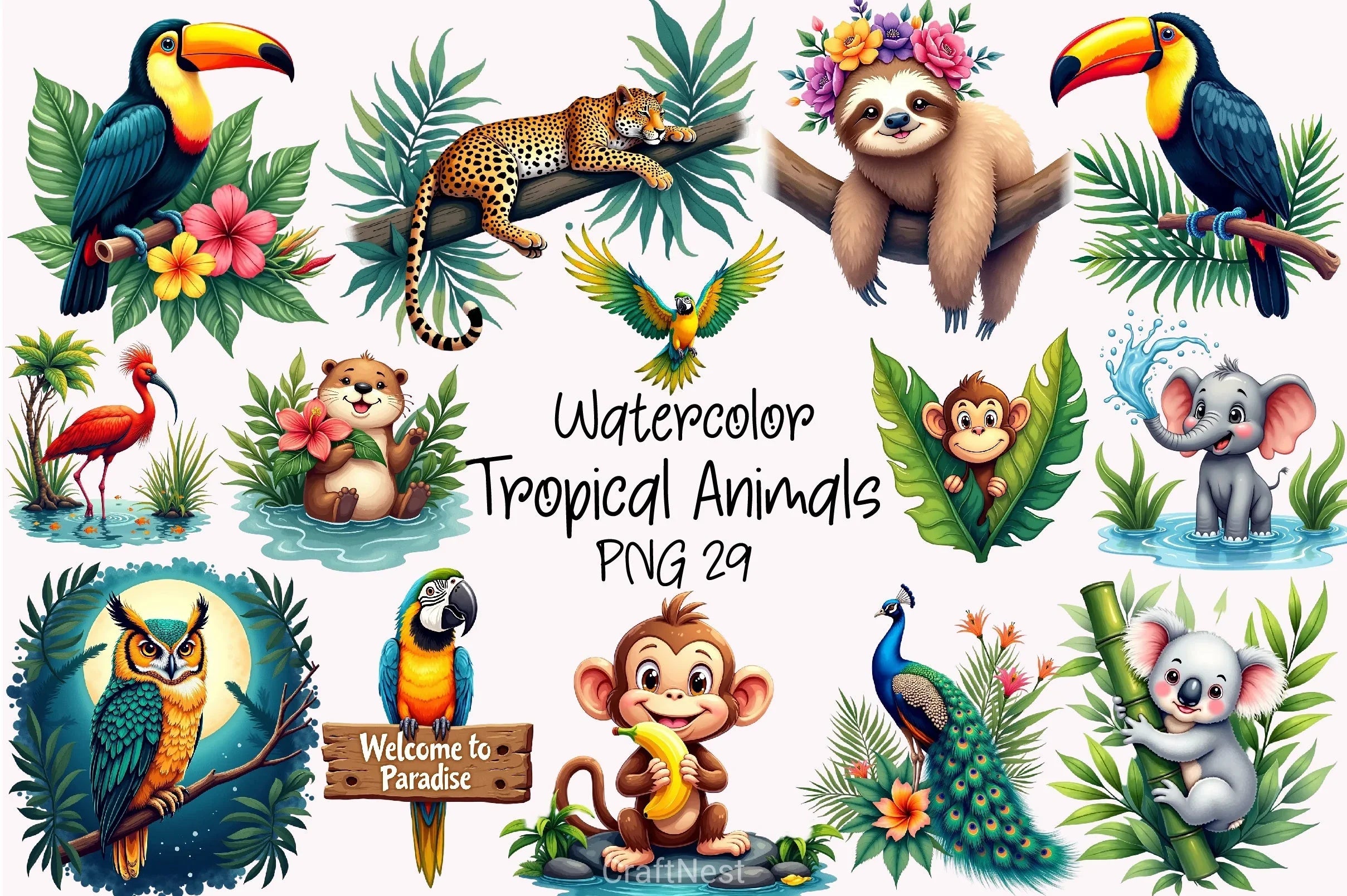 Tropical Animals Clipart Bundle - CraftNest - Digital Crafting and Art