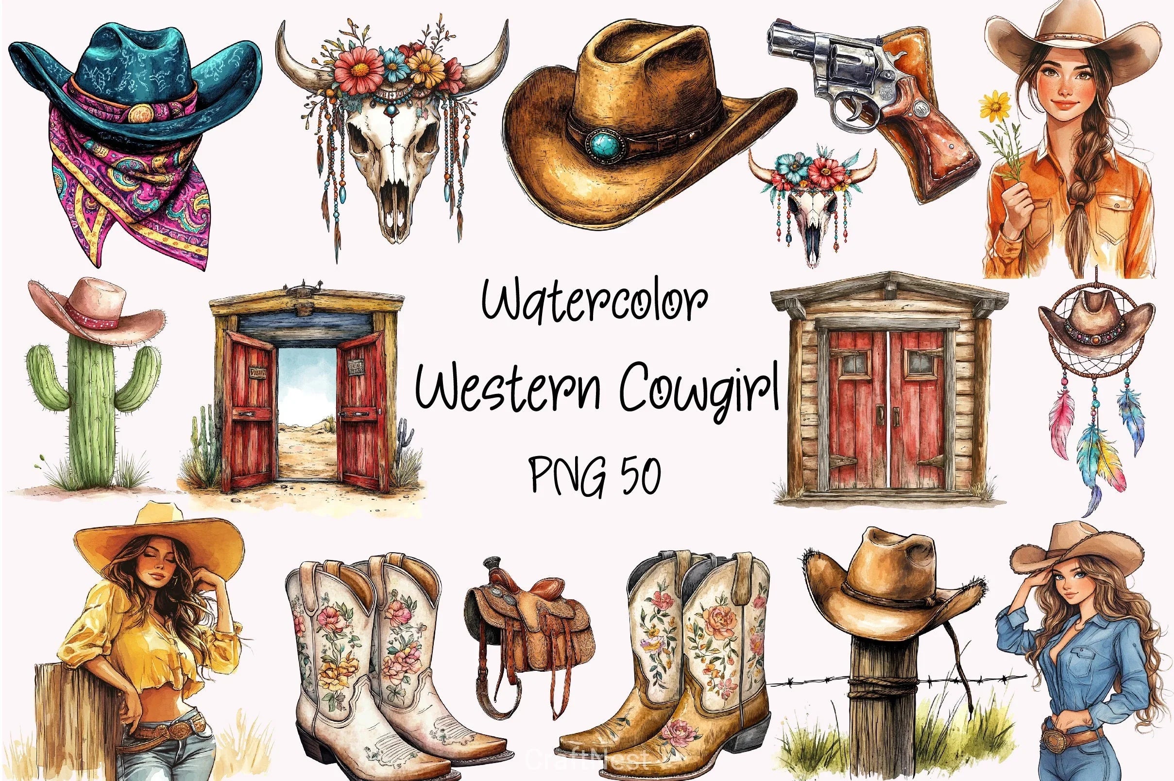 Cowgirl Western Rodeo Clipart Bundle - CraftNest - Digital Crafting and Art