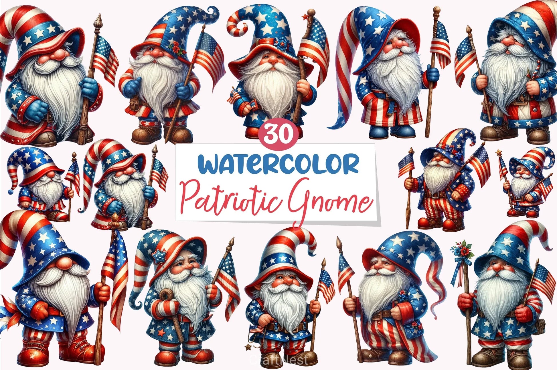 Patriotic Gnome Clipart Bundle 4 - CraftNest - Digital Crafting and Art