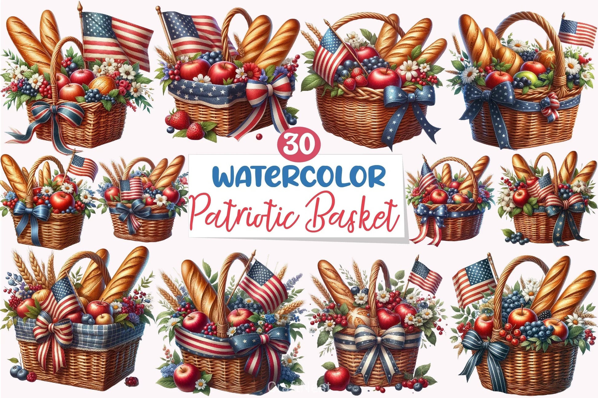 Patriotic Flowers Basket Flag Clipart Bundle - CraftNest - Digital Crafting and Art