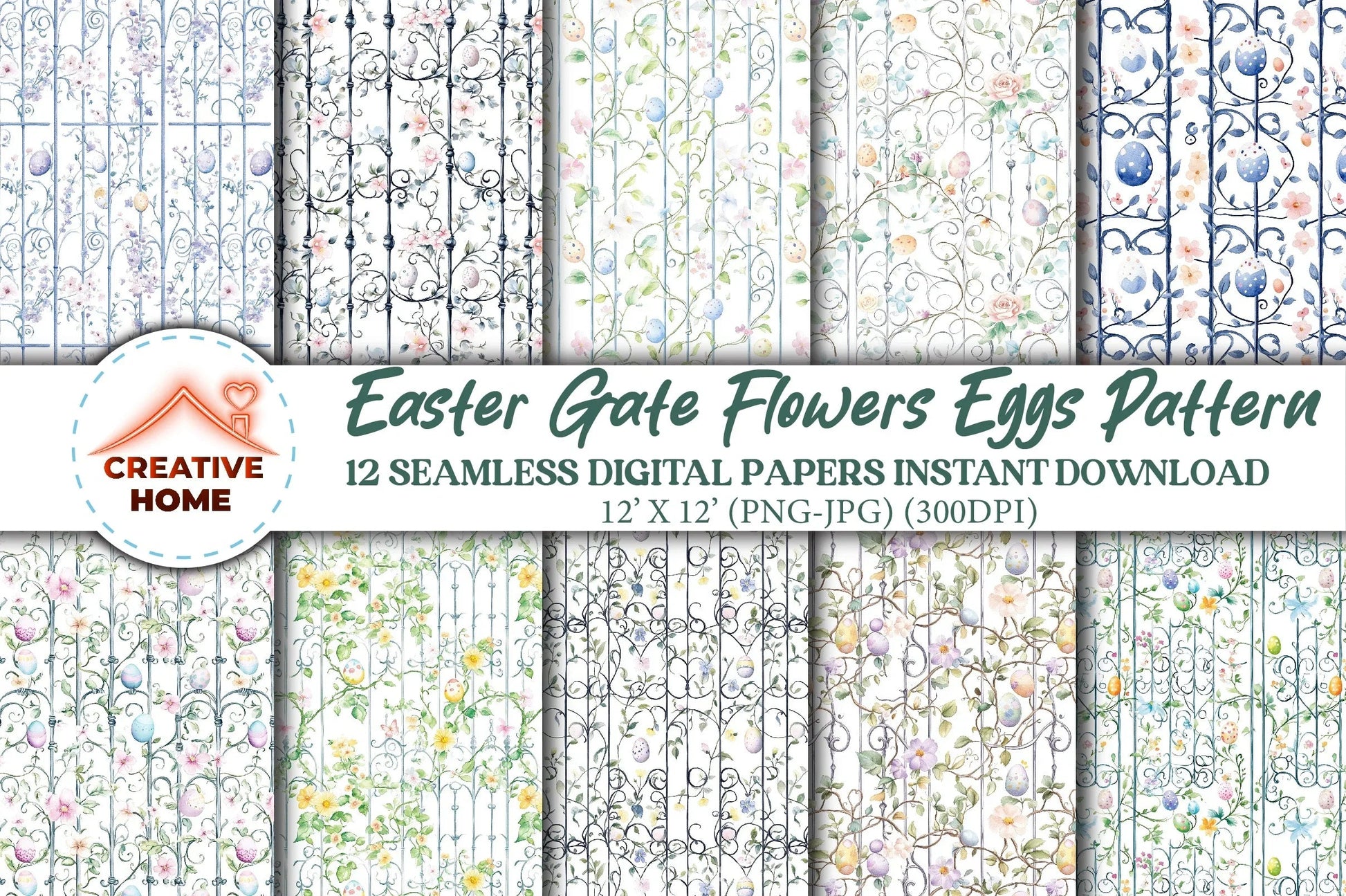 Easter Gate Flowers & Eggs Clipart Bundle - CraftNest - Digital Crafting and Art