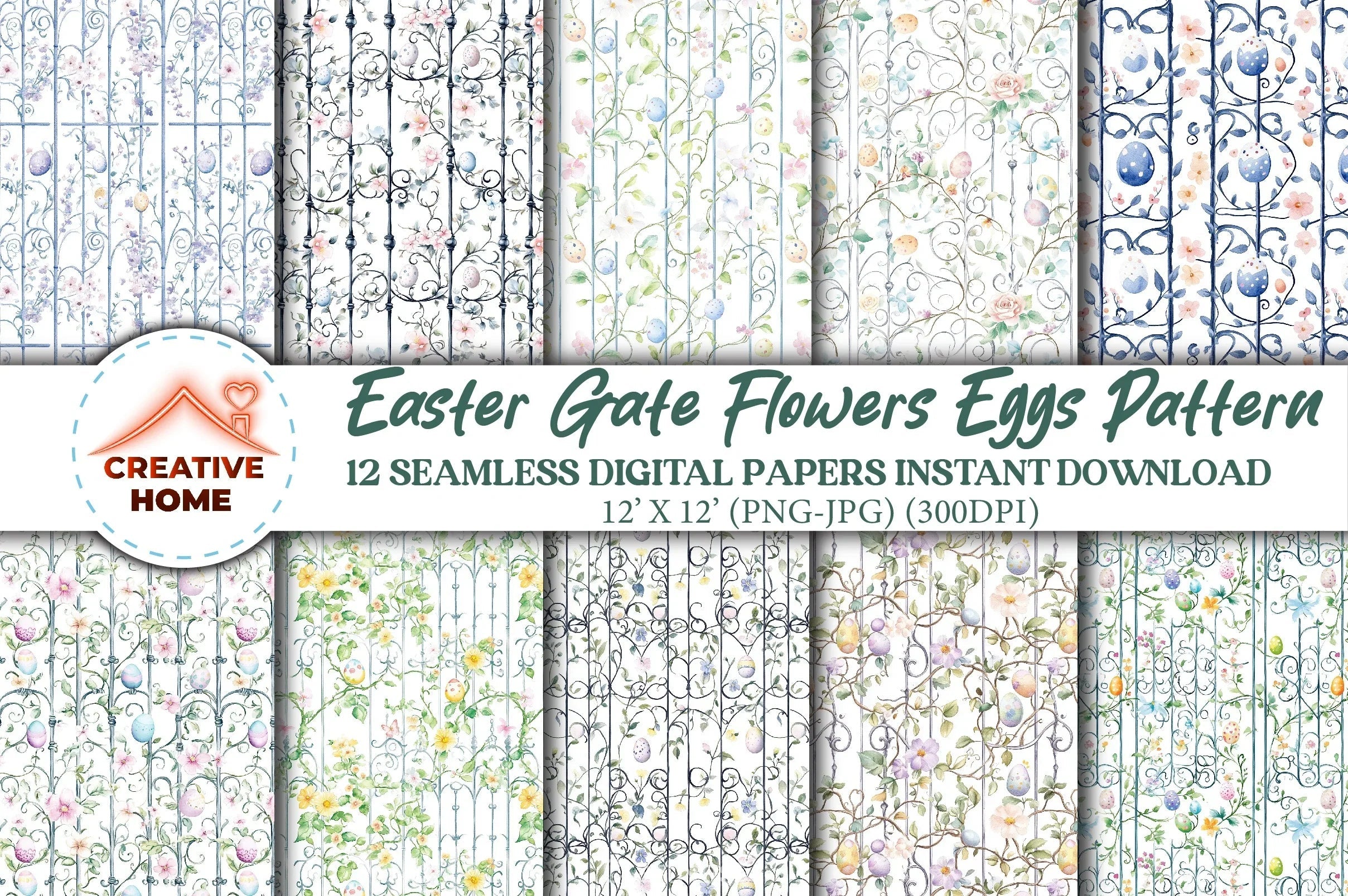 Easter Gate Flowers & Eggs Clipart Bundle - CraftNest - Digital Crafting and Art