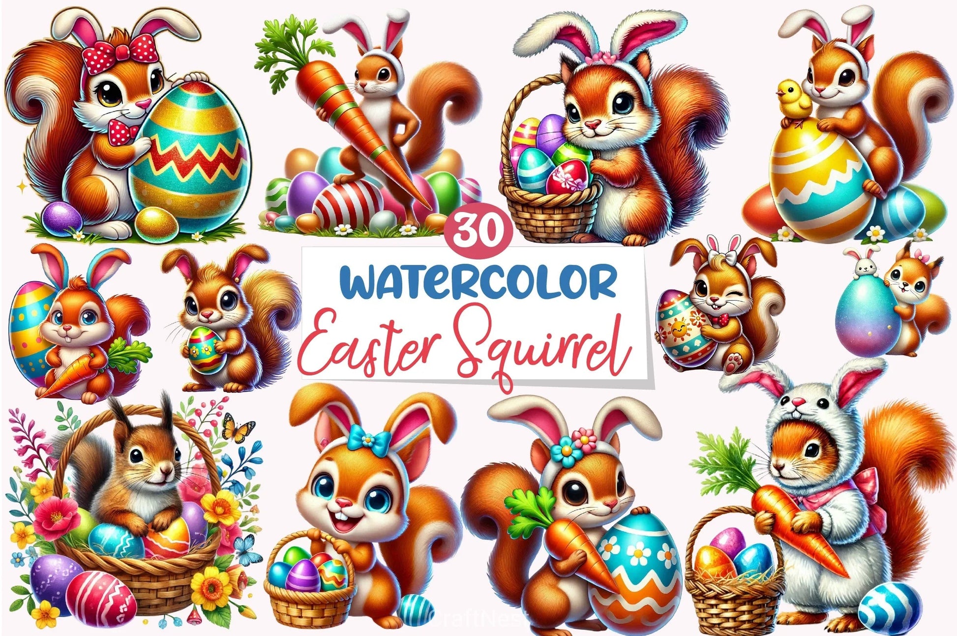 Funny Easter Squirrel Clipart Bundle - CraftNest - Digital Crafting and Art