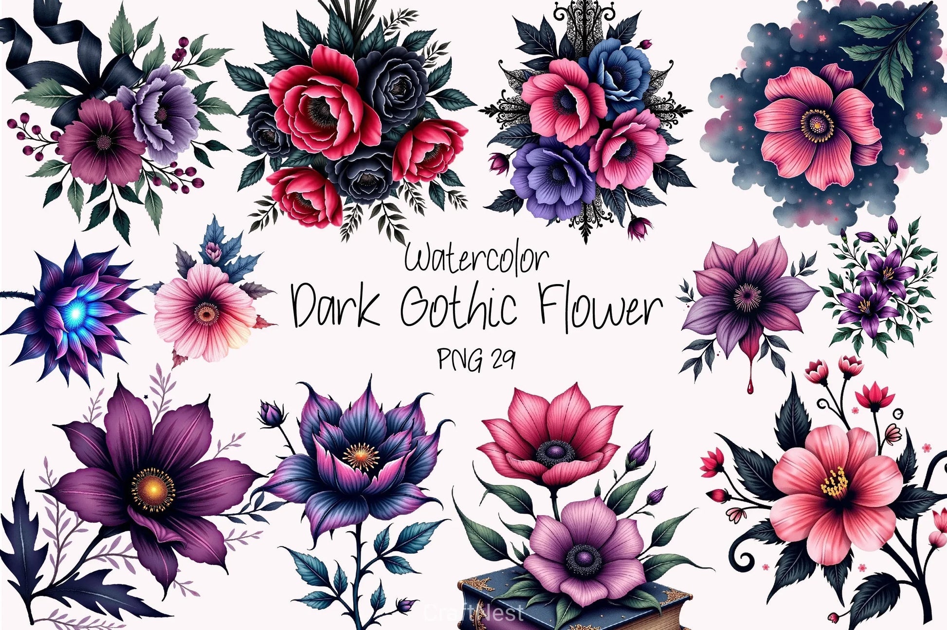 Dark Moody Gothic Flower Clipart Bundle 29 - CraftNest - Digital Crafting and Art