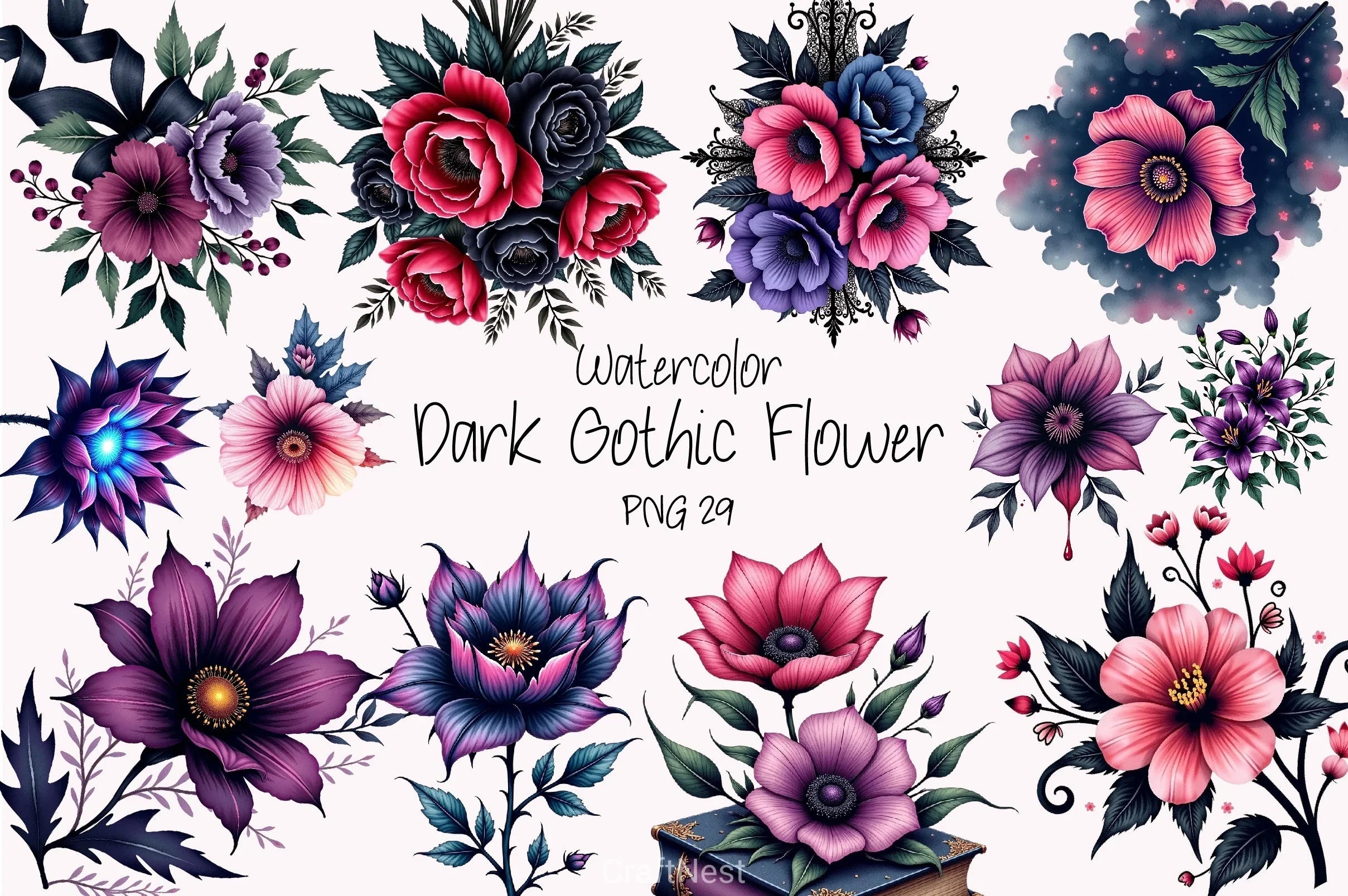 Dark Moody Gothic Flower Clipart Bundle 29 - CraftNest - Digital Crafting and Art