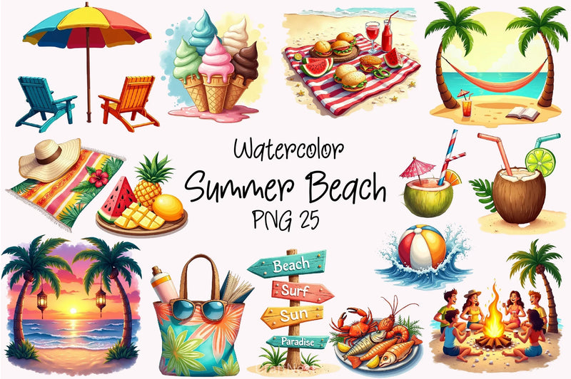 Summer Beach Clipart Bundle 3 - CraftNest - Digital Crafting and Art