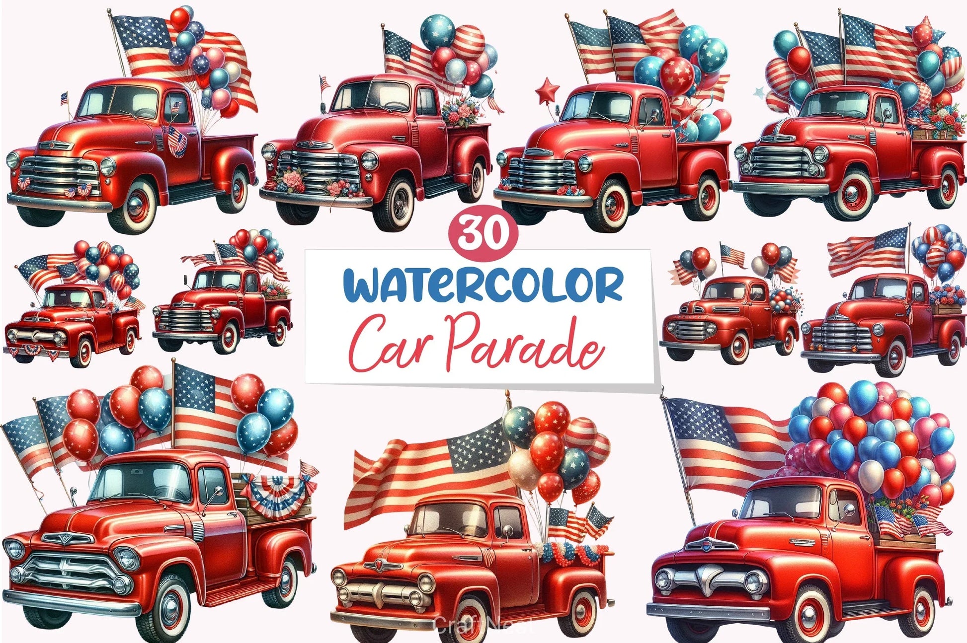 Memorial Day Car Parade Clipart Bundle - CraftNest - Digital Crafting and Art