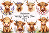 Vintage Spring Cow Clipart Bundle