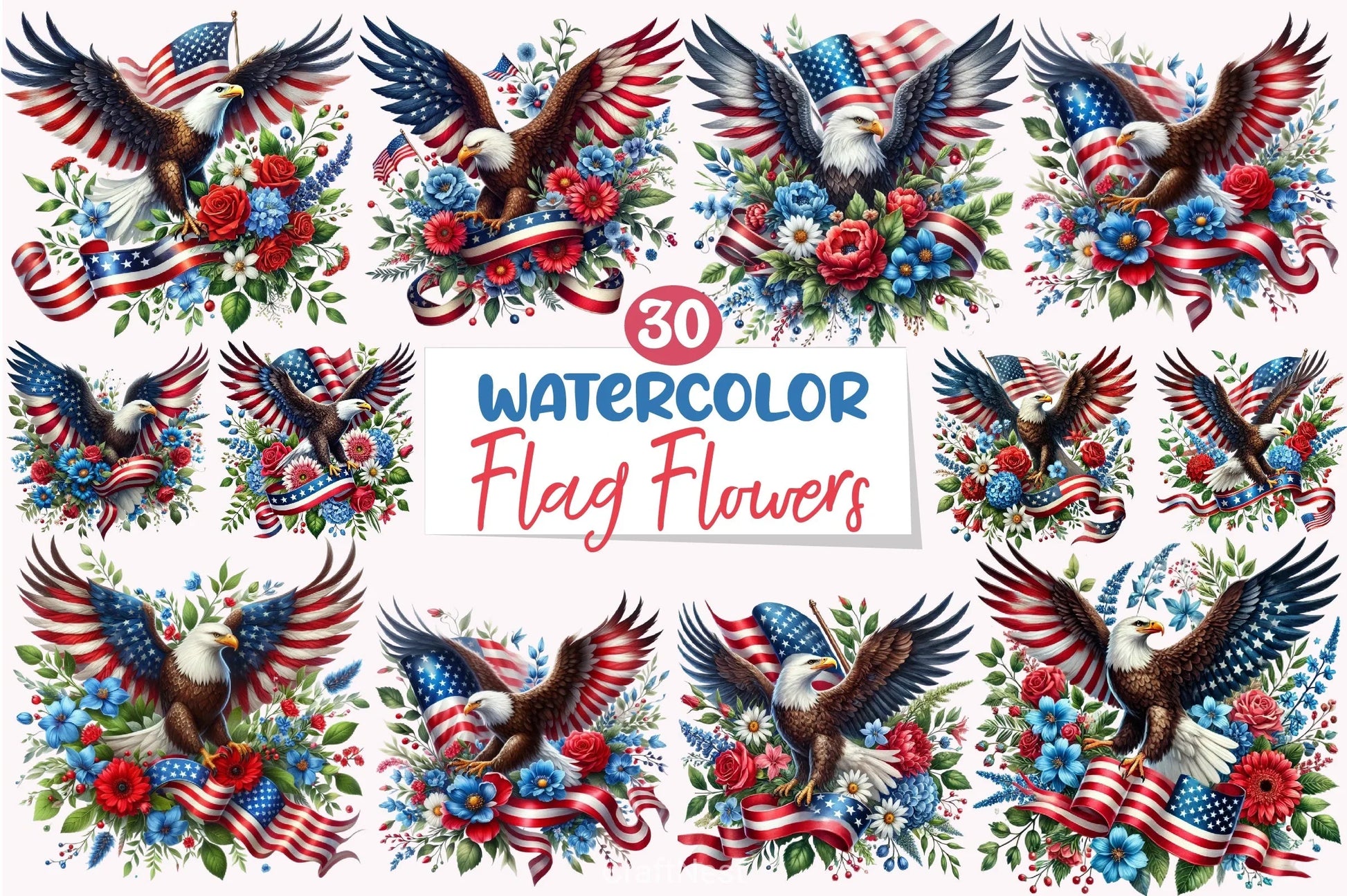 Patriotic Flag Flowers Clipart Bundle - CraftNest - Digital Crafting and Art