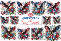 Patriotic Flag Flowers Clipart Bundle - CraftNest - Digital Crafting and Art
