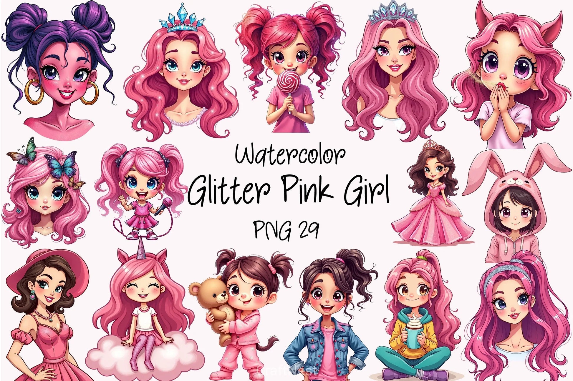 Glitter Pink Girl Clipart Bundle 4 - CraftNest - Digital Crafting and Art