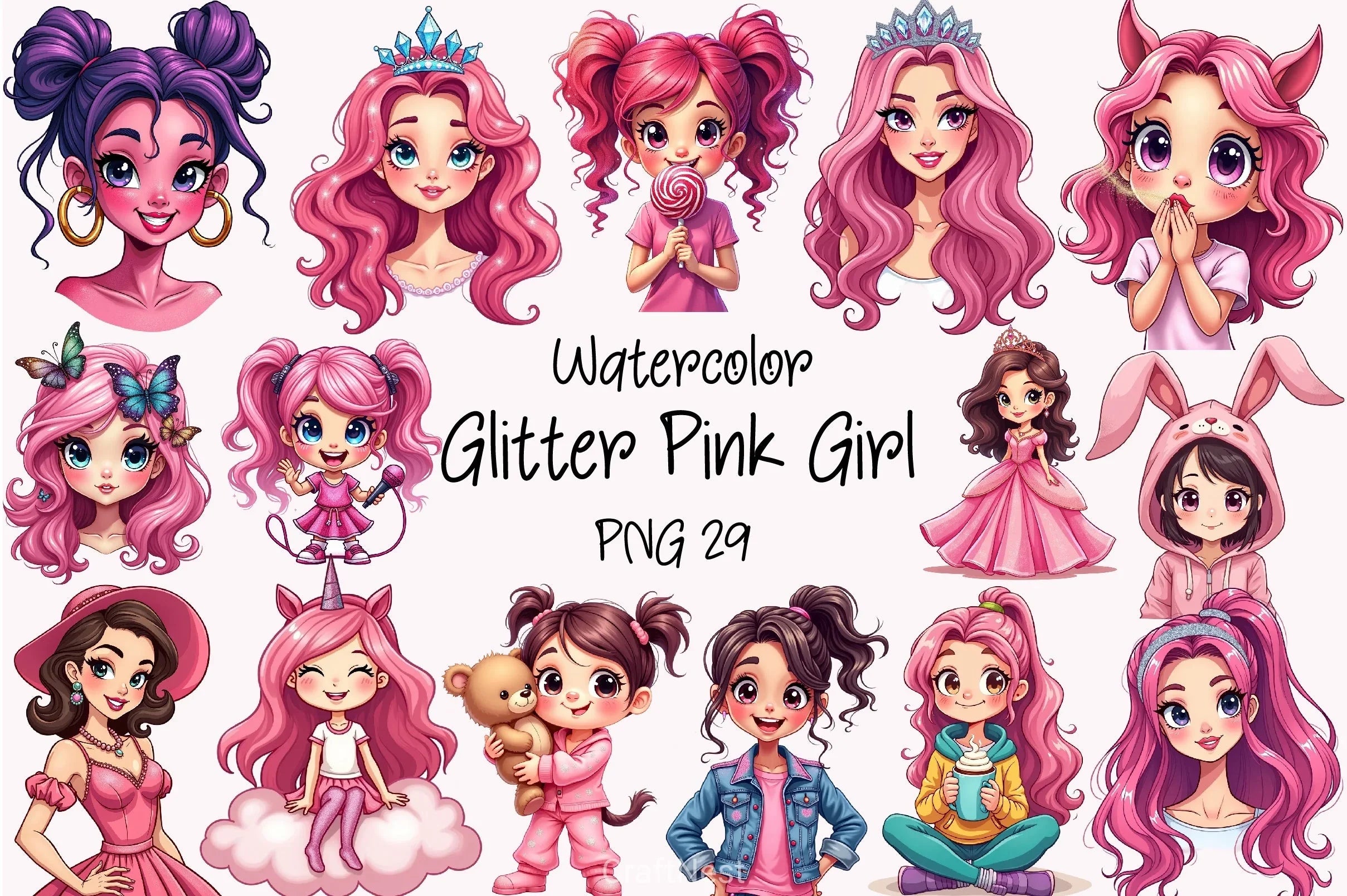 Glitter Pink Girl Clipart Bundle 4 - CraftNest - Digital Crafting and Art