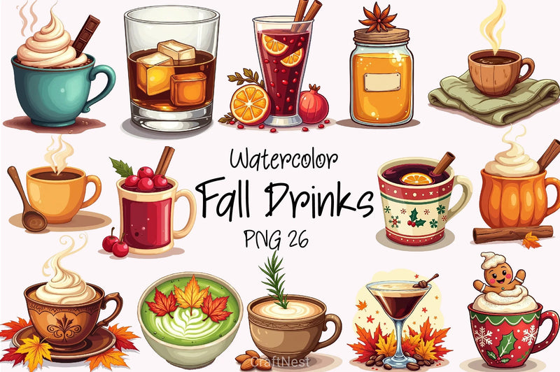 Fall Drinks Clipart Bundle - CraftNest - Digital Crafting and Art