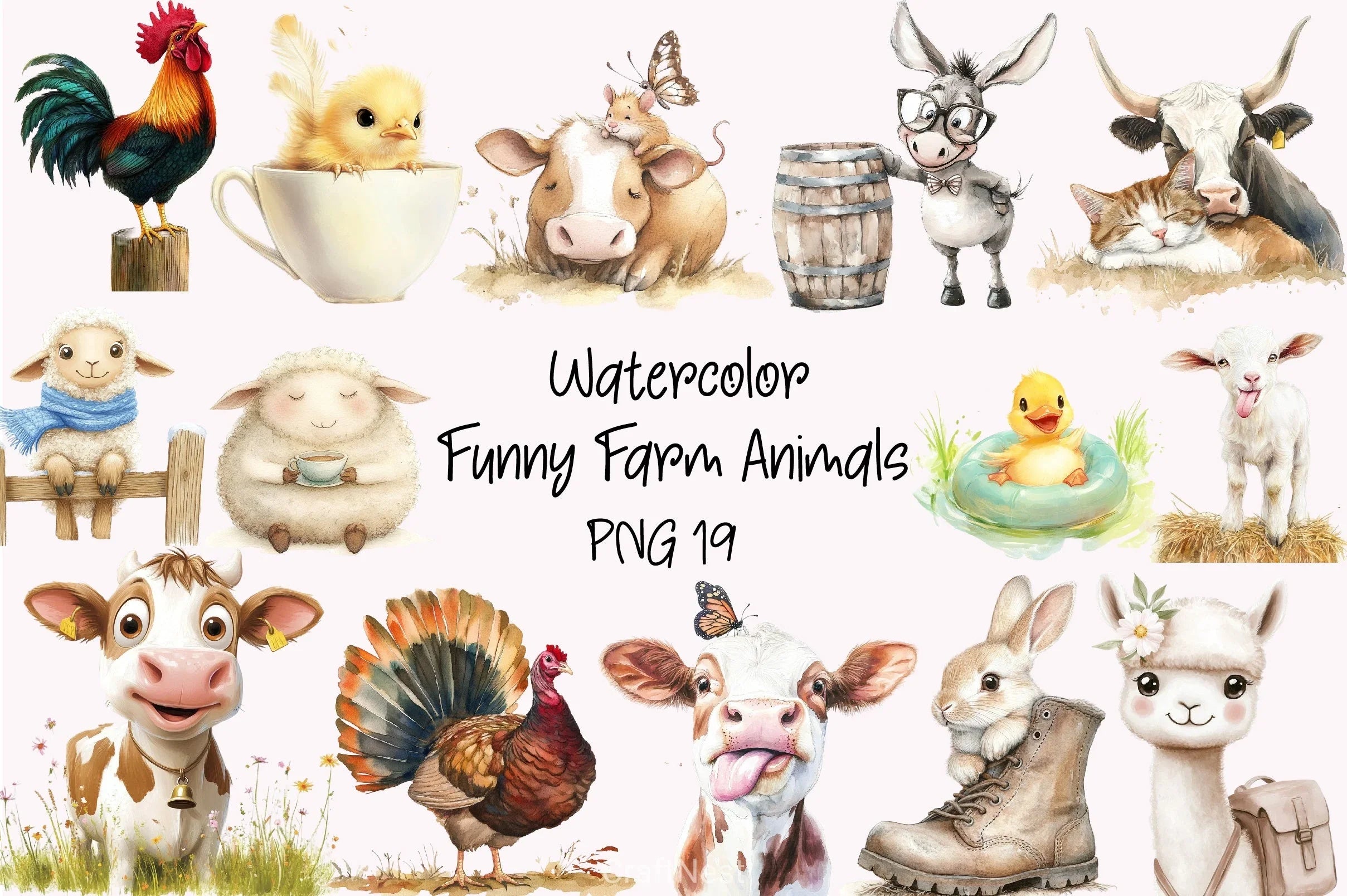 Cute Farm Animals Clipart Bundle - CraftNest - Digital Crafting and Art