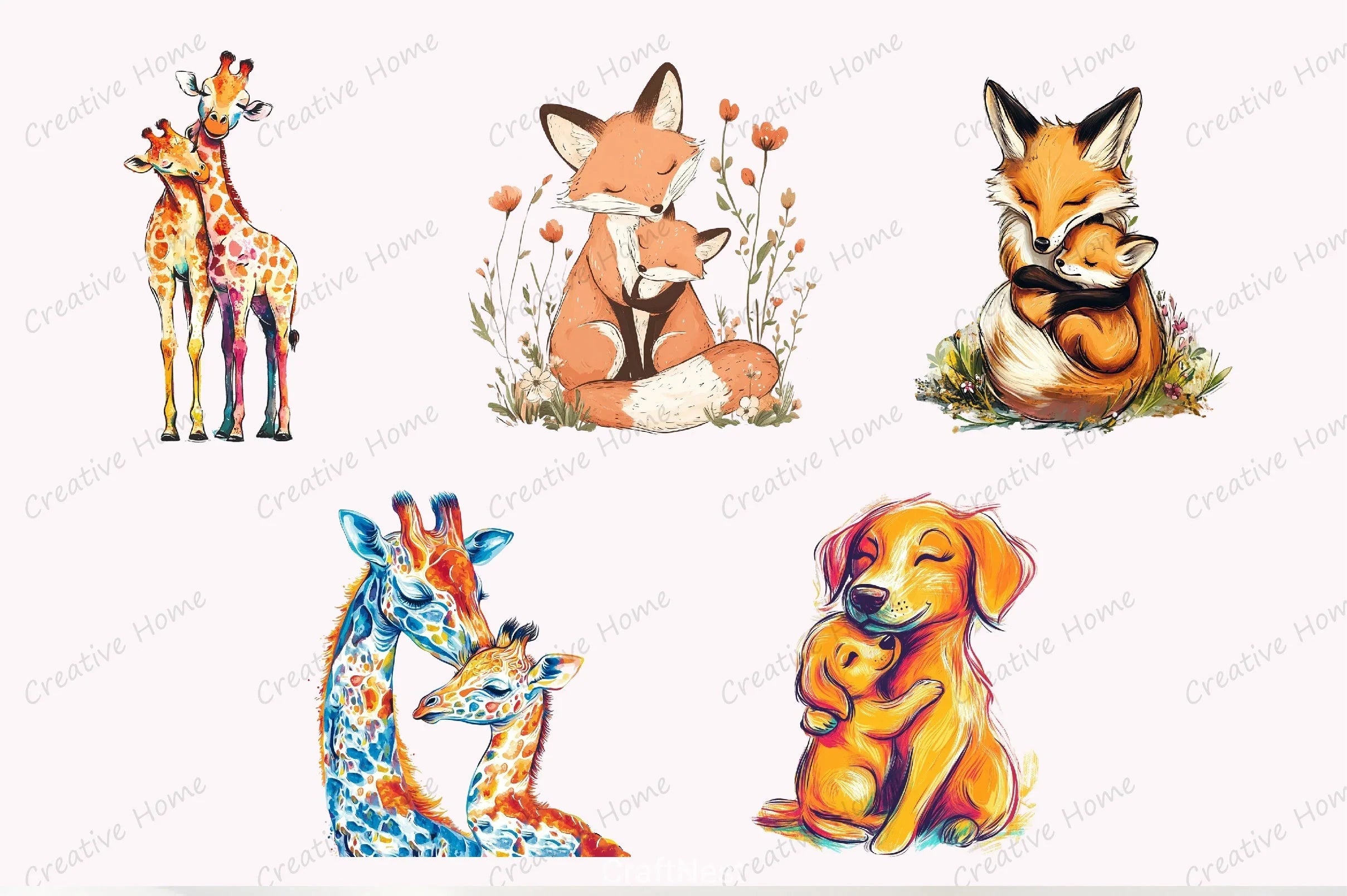 Mother's Day Hugging Animals Clipart Bundle - CraftNest - Digital Crafting and Art