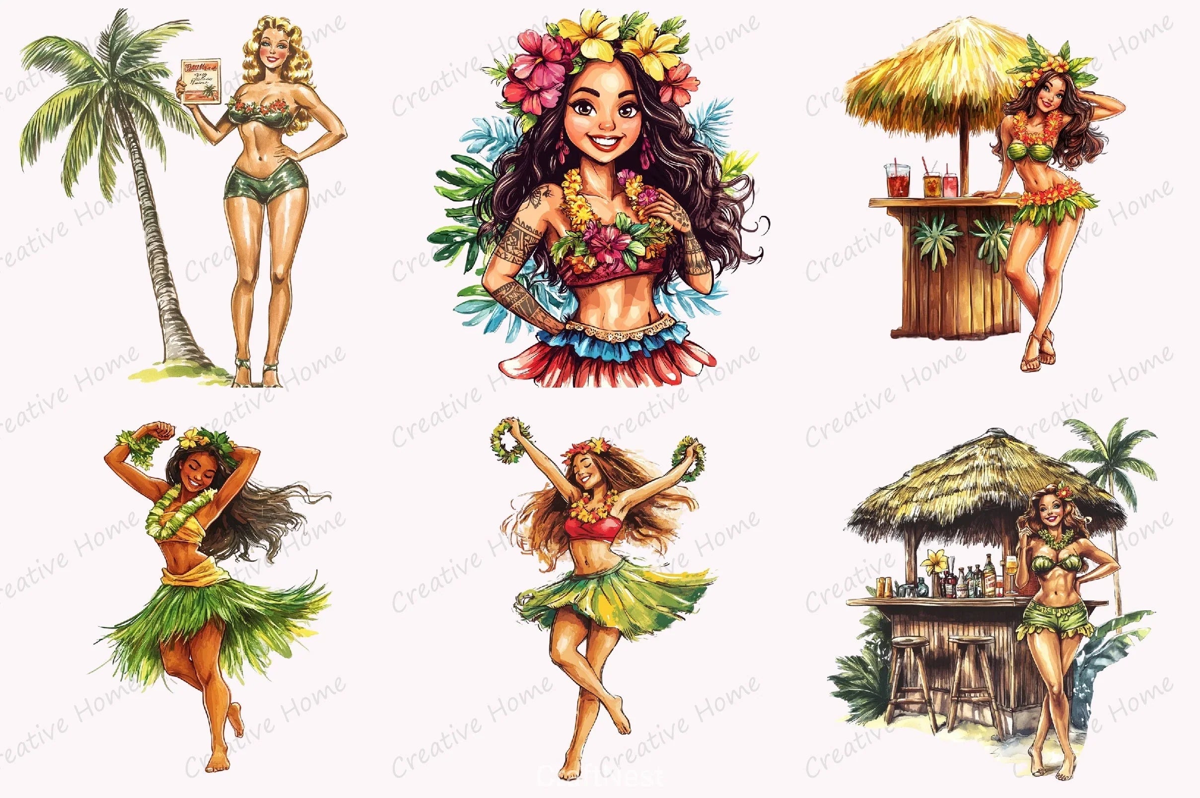 Pin Up Hula Girl Clipart Bundle - CraftNest - Digital Crafting and Art