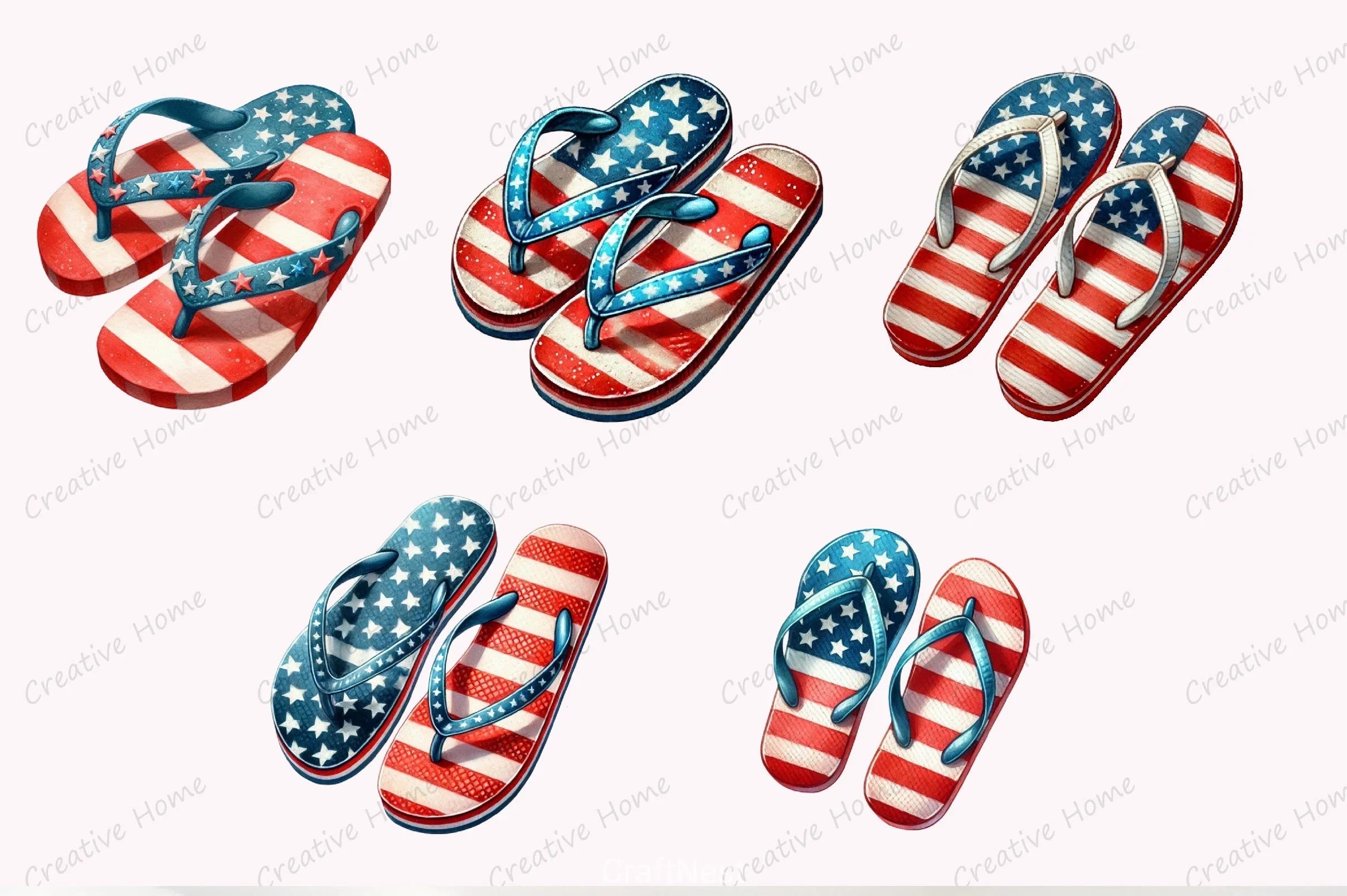 4th of July Flip Flops Clipart Bundle - CraftNest - Digital Crafting and Art