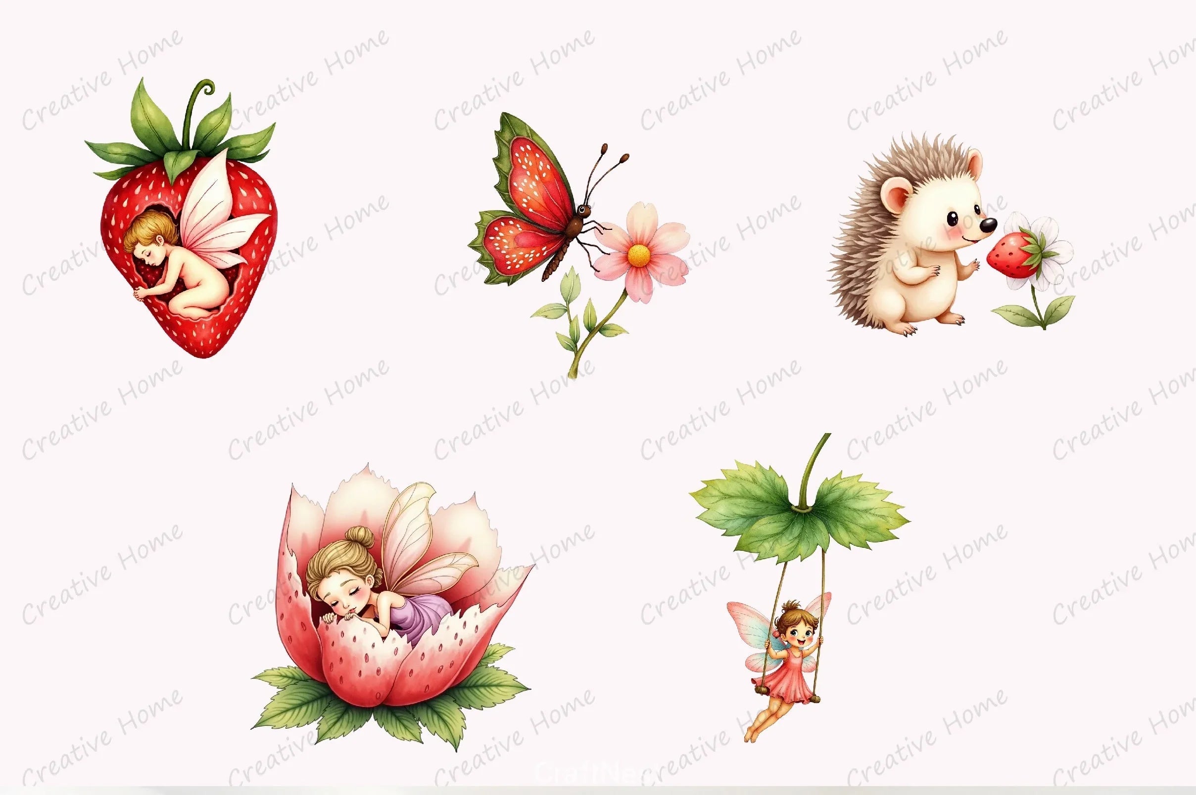 Spring Strawberry Fairy Garden Clipart Bundle - CraftNest - Digital Crafting and Art