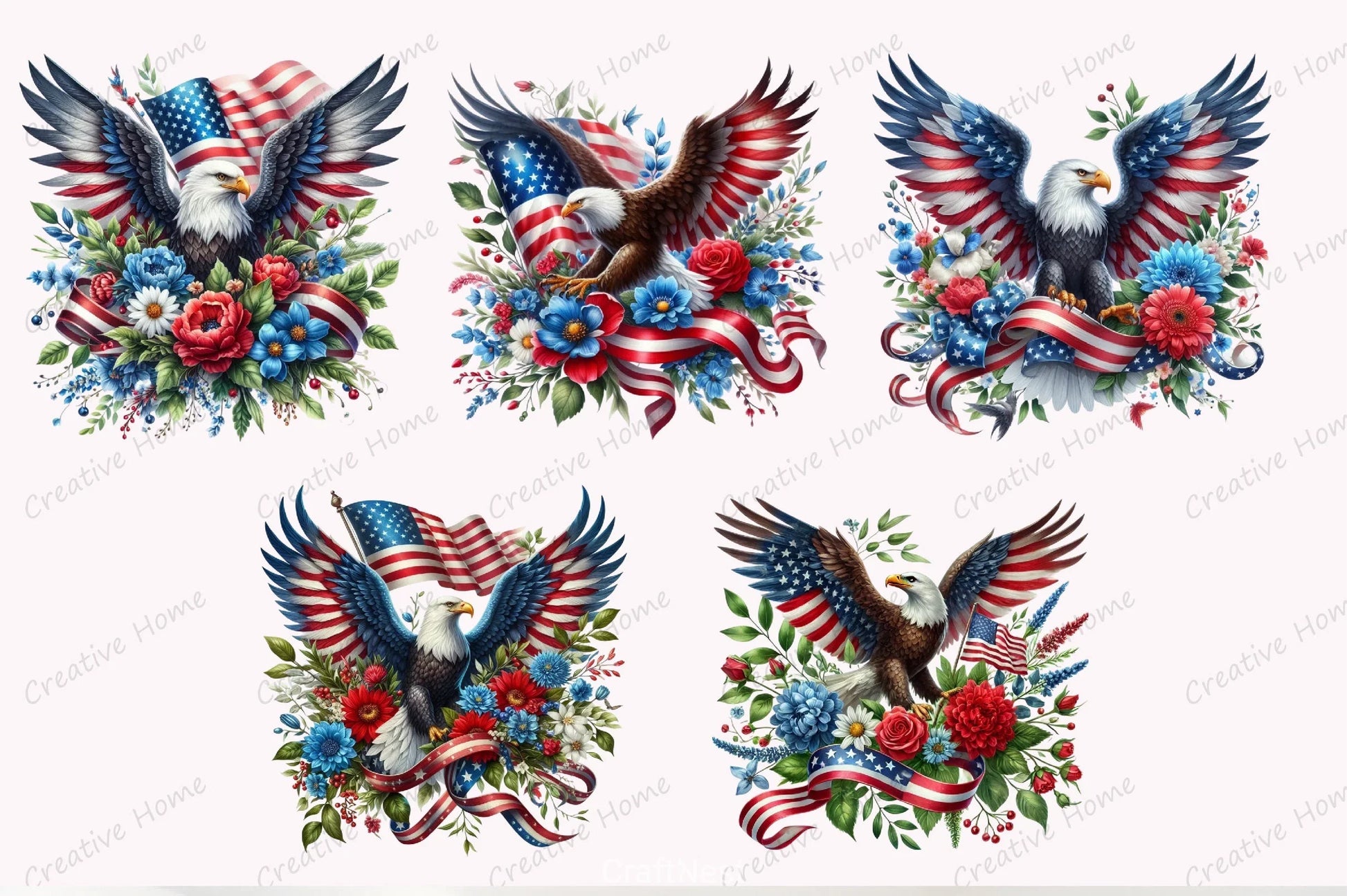 Patriotic Flag Flowers Clipart Bundle - CraftNest - Digital Crafting and Art