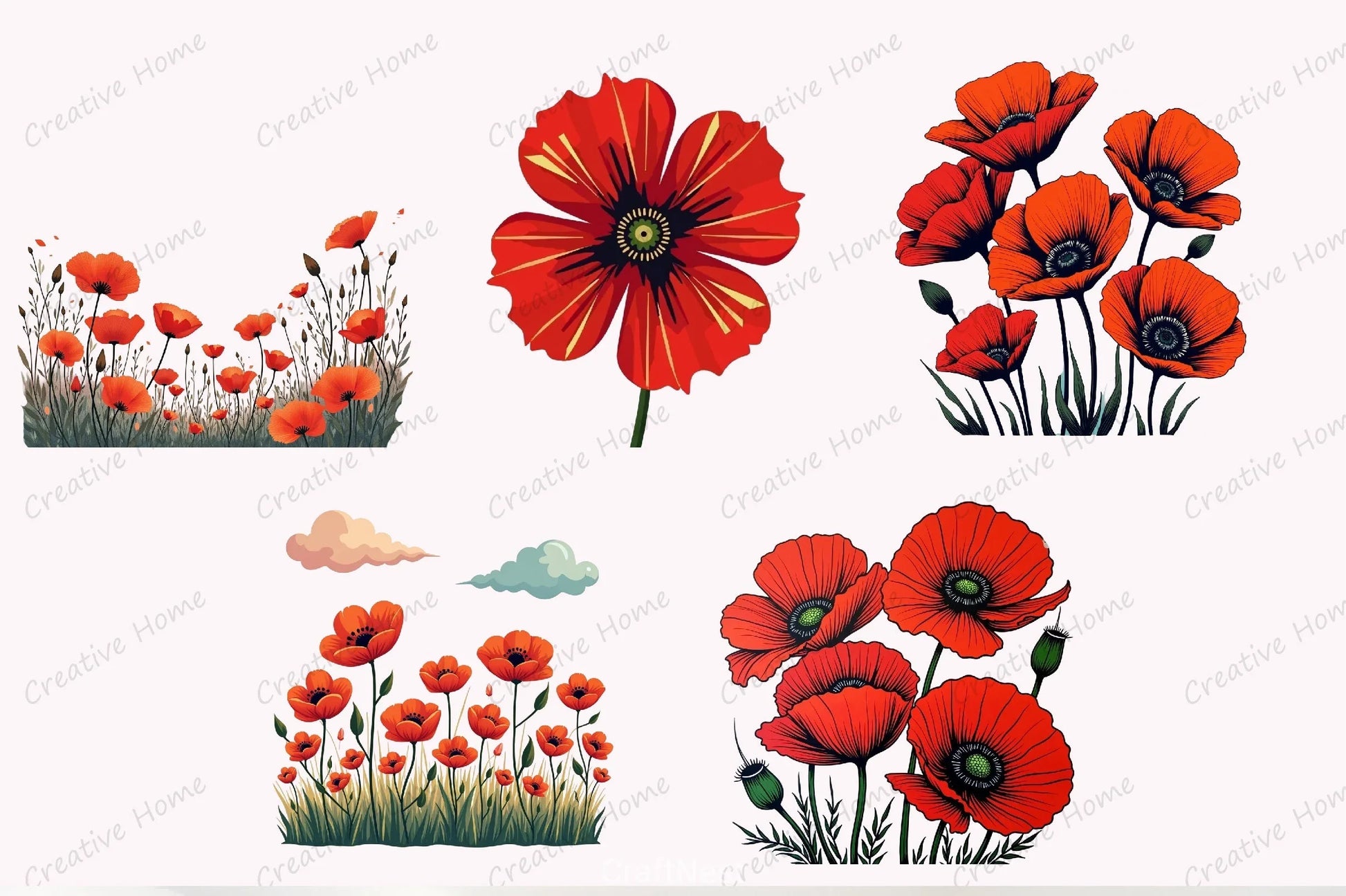 Spring Poppy Flower Clipart Bundle - CraftNest - Digital Crafting and Art