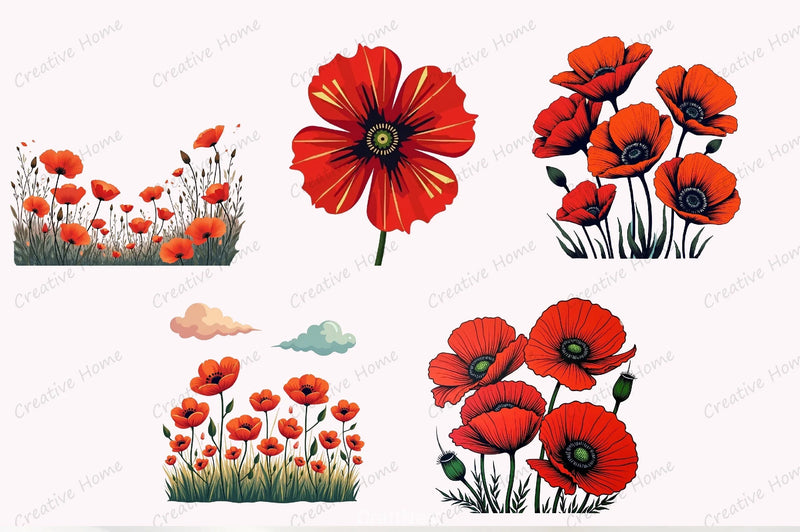 Spring Poppy Flower Clipart Bundle - CraftNest - Digital Crafting and Art