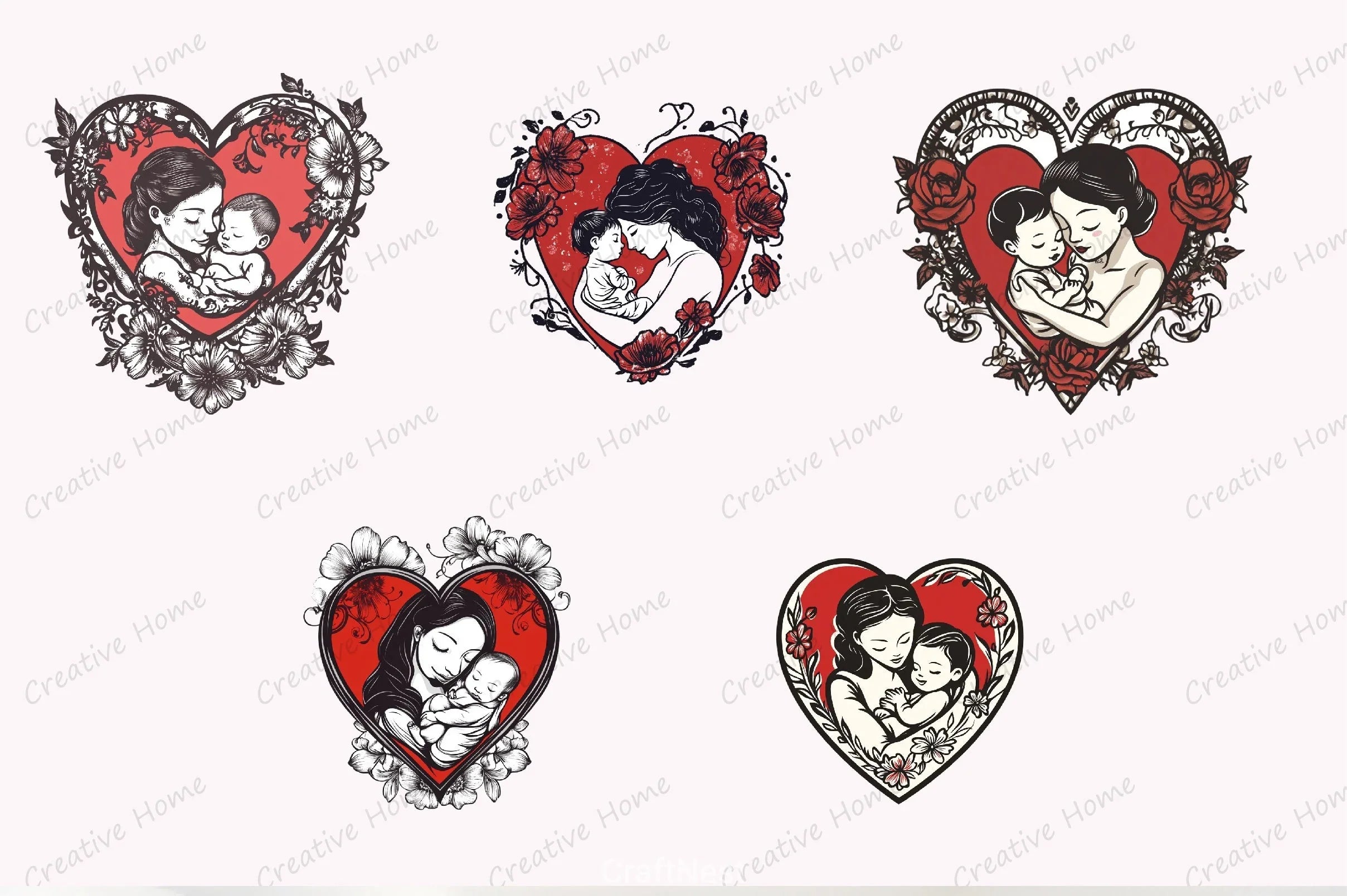 Mother & Child Heart Clipart Bundle - CraftNest - Digital Crafting and Art