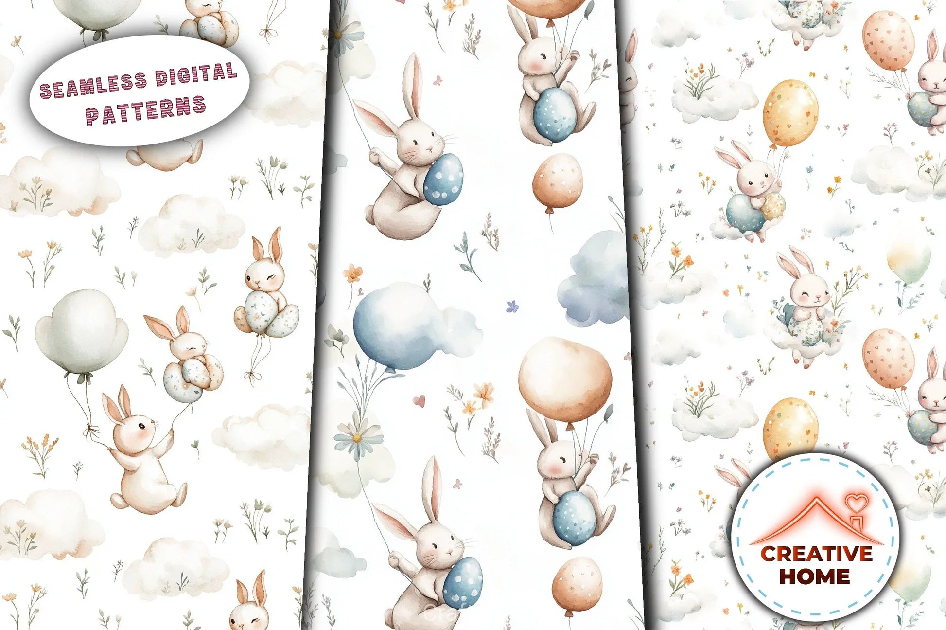 Easter Rabbits Balloon Eggs Clipart Bundle - CraftNest - Digital Crafting and Art