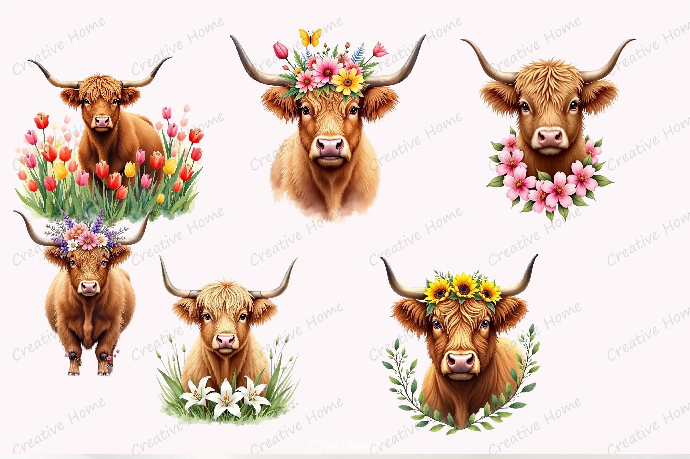 Easter Spring Haaland Cow Clipart Bundle - CraftNest - Digital Crafting and Art