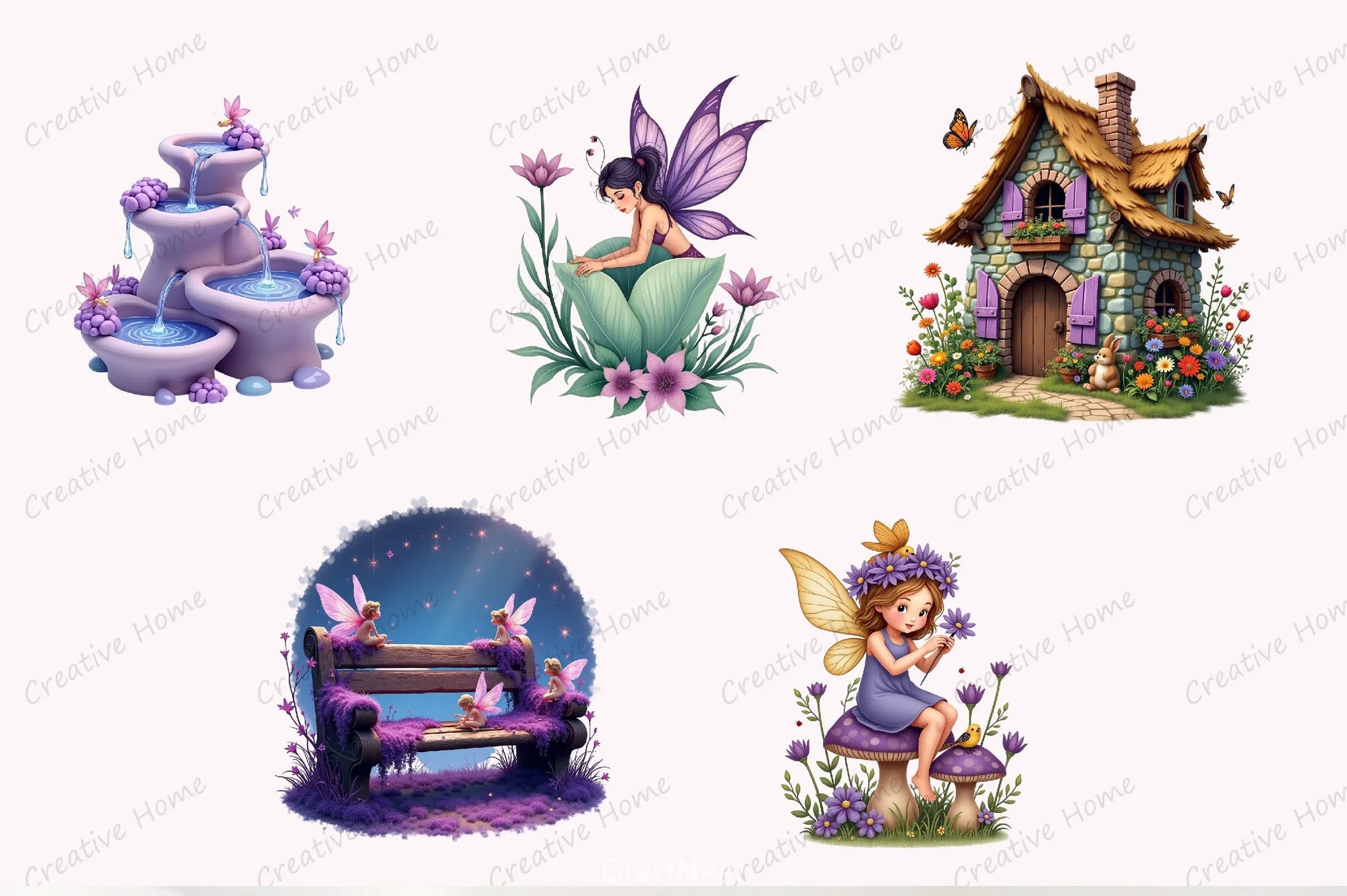Enchanted Purple Fairies Garden Clipart Bundle - CraftNest - Digital Crafting and Art