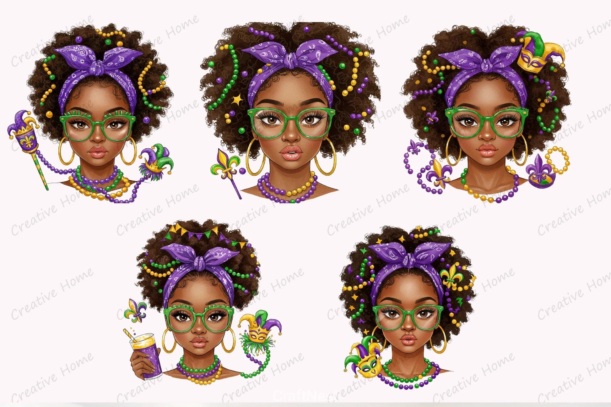Mardi Gras Black Woman Clipart Bundle - CraftNest - Digital Crafting and Art