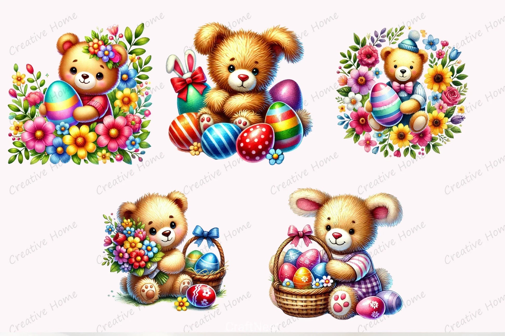 Easter Teddy Bear Clipart Bundle 2 - CraftNest - Digital Crafting and Art
