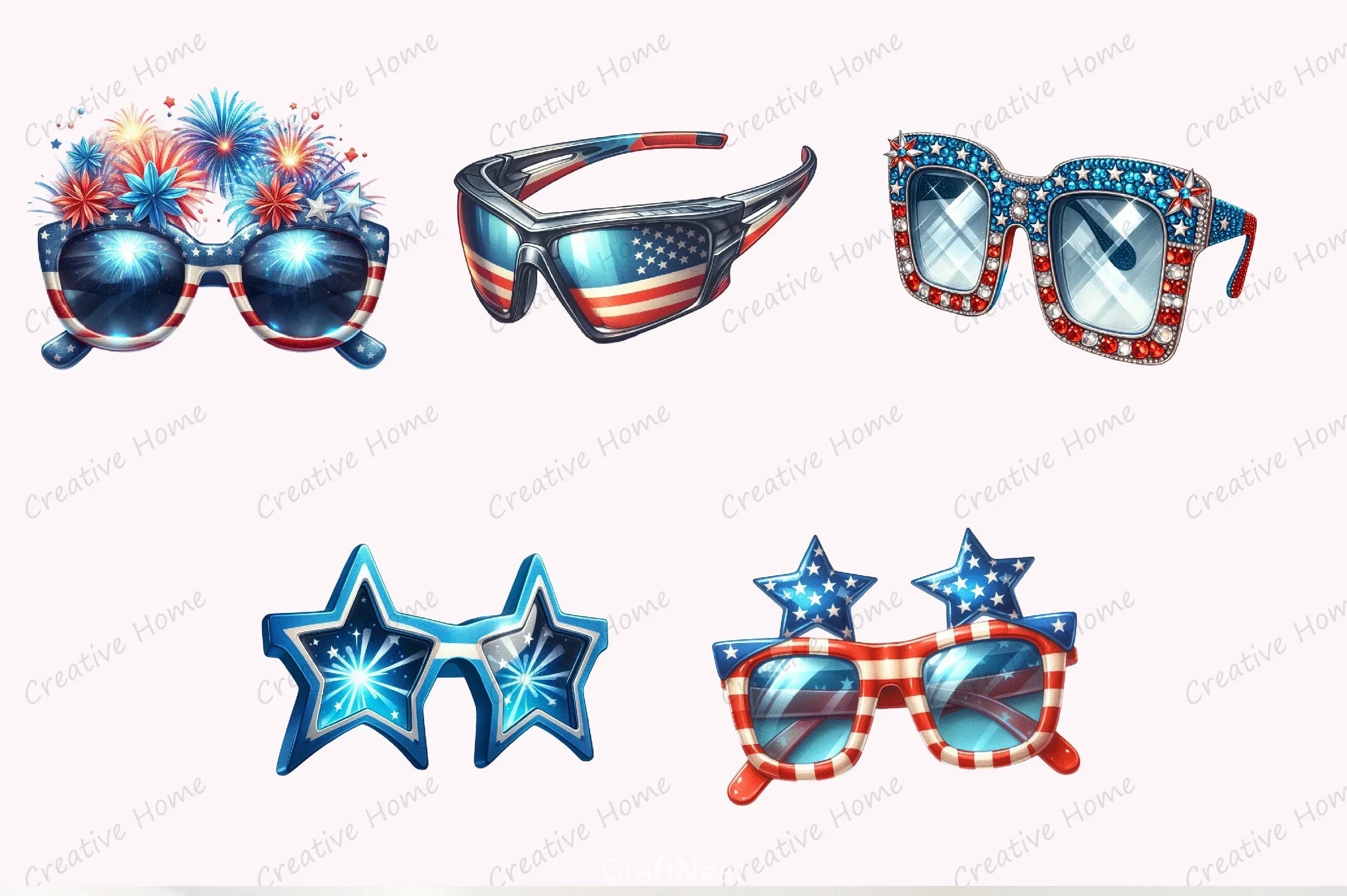 American 4th July Patriotic Glasses Clipart Bundle - CraftNest - Digital Crafting and Art