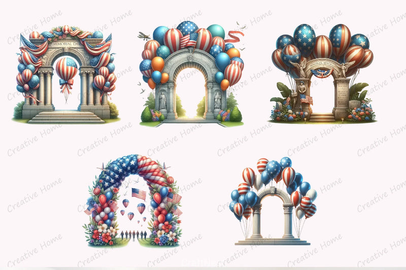 Memorial Day Balloon Arch Clipart Bundle - CraftNest - Digital Crafting and Art