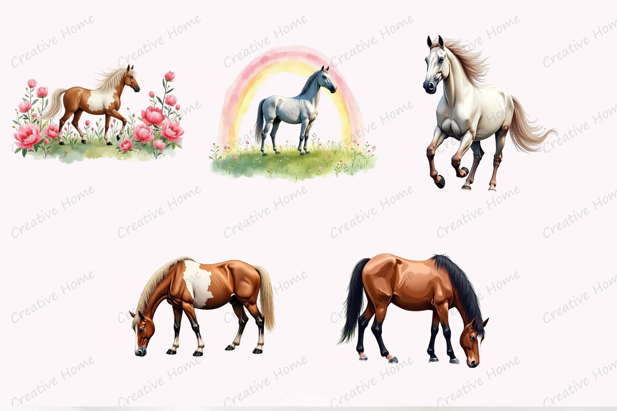 Spring Horses Clipart Bundle - CraftNest - Digital Crafting and Art