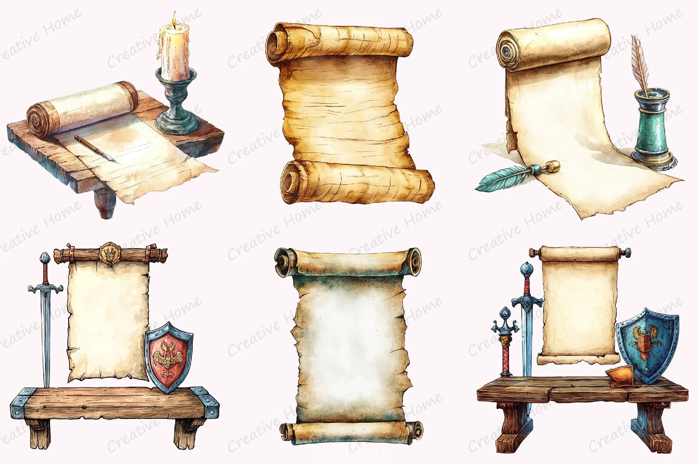 Vintage Medieval Scroll Clipart Set - CraftNest - Digital Crafting and Art