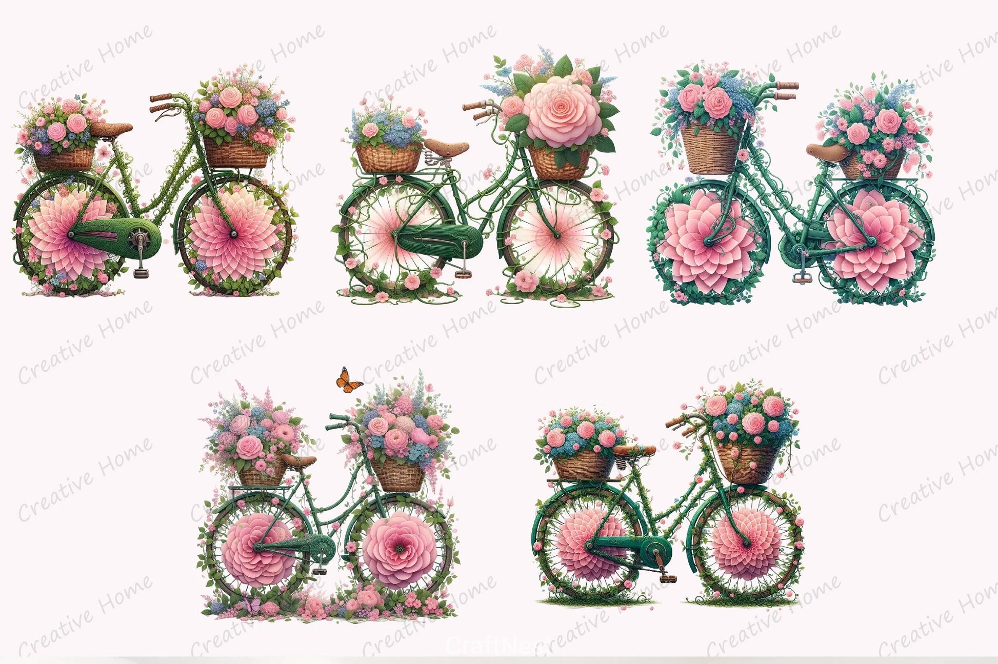 Floral Bicycle Vintage Clipart Bundle - CraftNest - Digital Crafting and Art