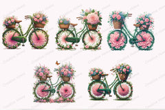 Floral Bicycle Vintage Clipart Bundle - CraftNest - Digital Crafting and Art