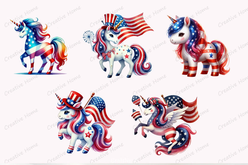 4th of July Unicorn Clipart Bundle 4 - CraftNest - Digital Crafting and Art