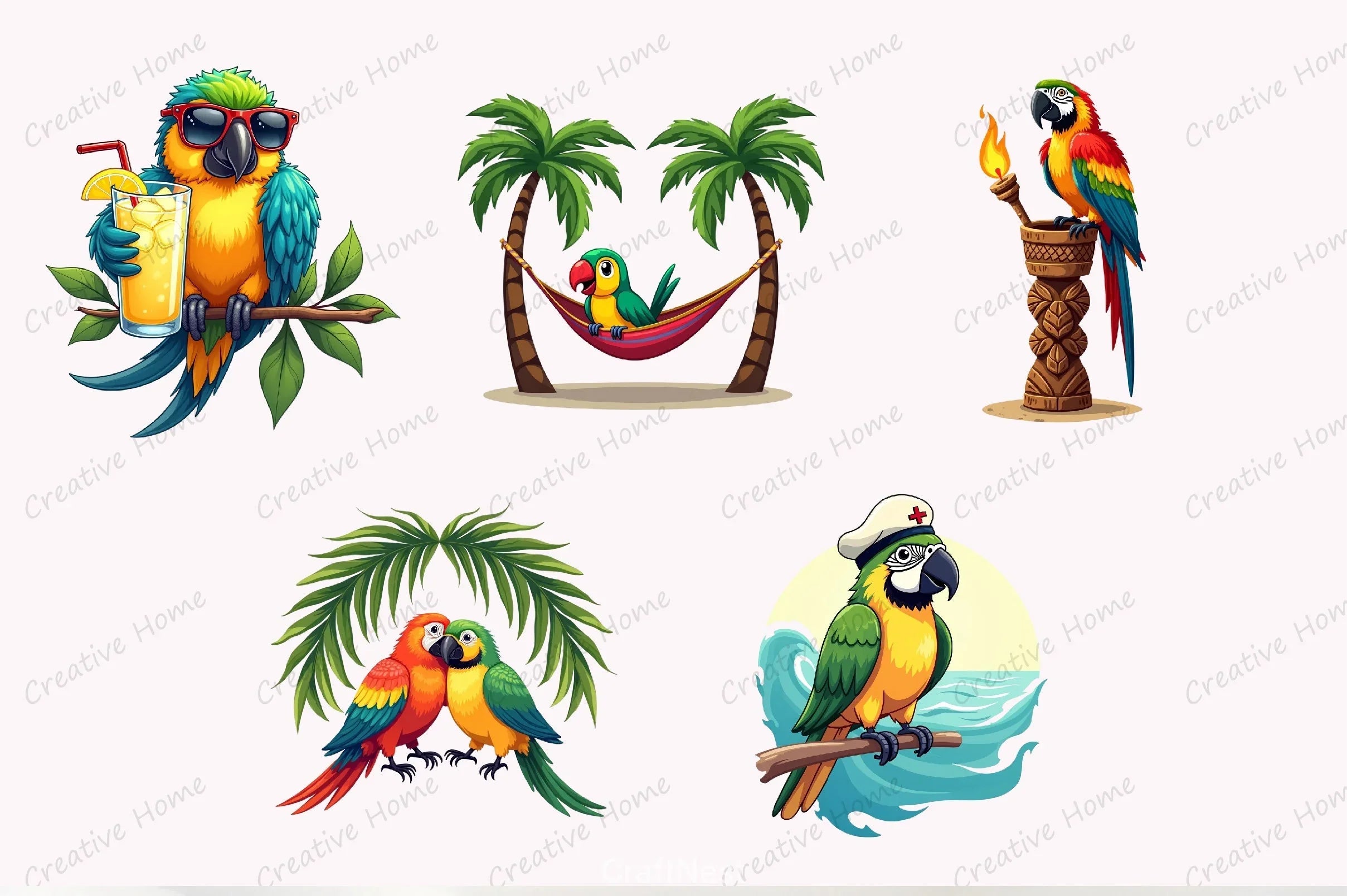 Summer Parrot Clipart Bundle 33 - CraftNest - Digital Crafting and Art