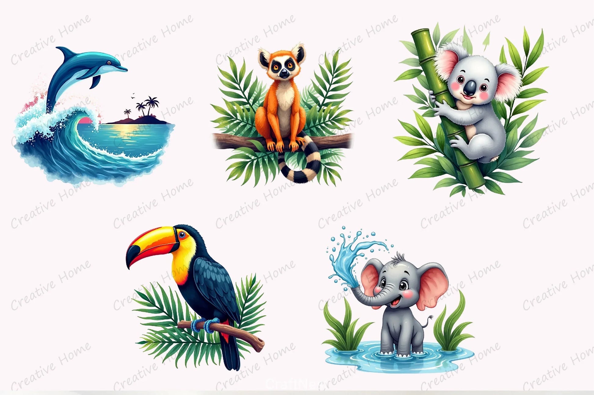 Tropical Animals Clipart Bundle - CraftNest - Digital Crafting and Art