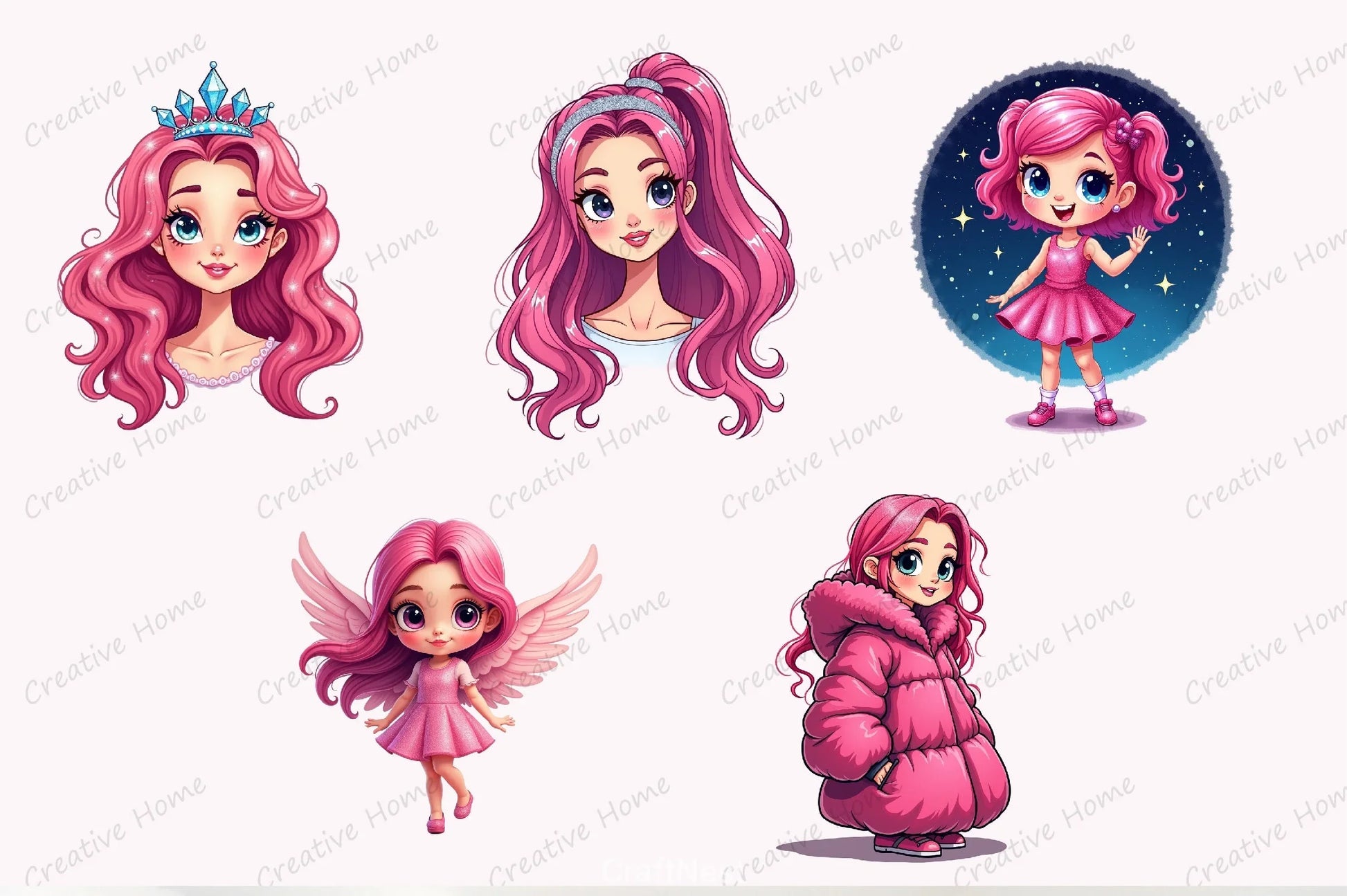 Glitter Pink Girl Clipart Bundle 4 - CraftNest - Digital Crafting and Art