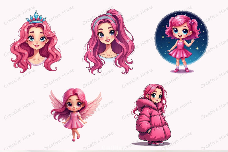 Glitter Pink Girl Clipart Bundle 4 - CraftNest - Digital Crafting and Art