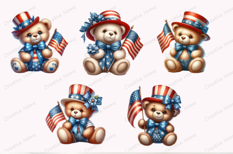 Patriotic 4th of July Teddy Bear Clipart Bundle - CraftNest - Digital Crafting and Art
